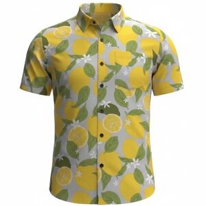 Mad Engine Button Down Shirt Men's XL Lemon Print Short Sleeve Camp Summer